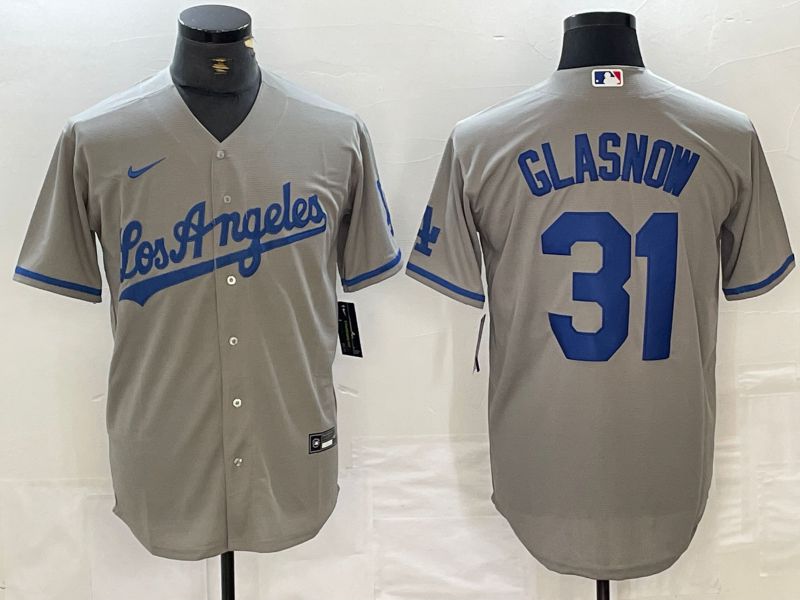 Men Los Angeles Dodgers 31 Glasnow Grey Nike Game MLB Jersey style 1